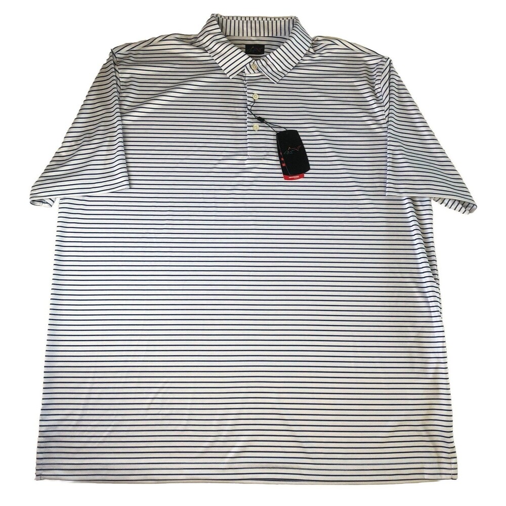 Greg Norman Men's Blue/White Striped Polo Shirt Performance Fabric Size XXL NWT